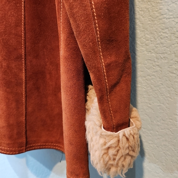 Vtg Burnt Orange Suede Penny Lane Jacket Groovy 70s Leather Western Coat 13 14 L - Picture 16 of 16
